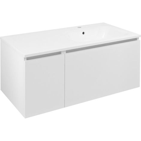 Meuble vasque LOREA 100x46x51,5cm (30+70cm), droite, blanc mat (1/4)