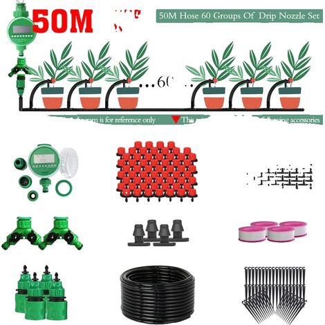 Sistema de riego por goteo, temporizador digital, tecnología de ahorro de agua, kits de 50 m. (1/2)