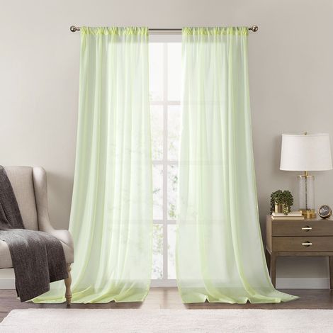 Tüllvorhänge aus Polyester, einfarbig, lichtdurchlässig – 2er-Set Vorhangpaneele 140x214 cm (55x84 Zoll) – Smaragdgrün 10816A-9 – Fertige Vorhänge für Wohnzimmer, Apartment und Villa-lsw