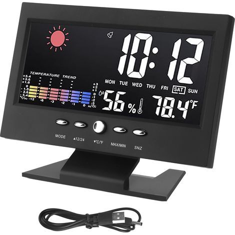 ABS LED Weather Forecast Clock with Multifunctional Color Screen, Temperature, Humidity, and Alarm Clock - Black (1/5)
