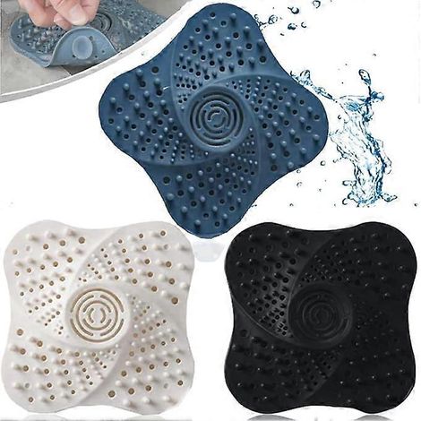 Récupérateur de cheveux pour bonde de douche, couvercle carré pour bonde de douche, crépine en silicone pour douche/baignoire/siphon de sol/évier de cuisine (lot de 3) (1/5)