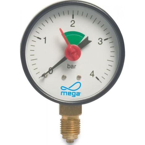 MEGA Druckmanometer Heizung 1/4 Zoll Anschluss nach unten Radial Ø 63 mm (1/2)