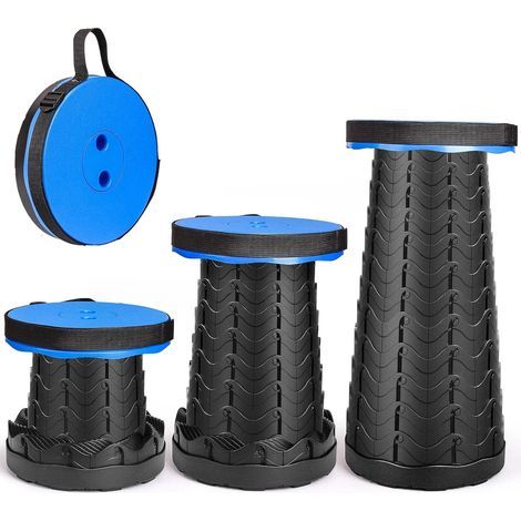 Tabouret Pliant,Tabouret Portable de Deuxième Génération, Léger et Stable, Réglable en Hauteur, Charge de 397 LB, pour L'extérieur, Randonnée, Pêche, Barbecue, Intérieur, Voyage, Fête (Bleu) (1/5)