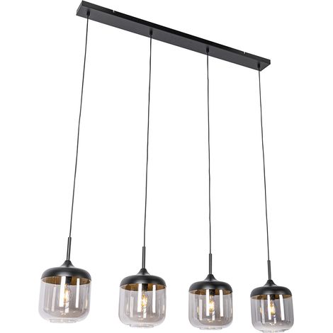 QAZQA Lampada a sospensione tavolo soggiorno kyan - Design - Acciaio,Vetro - Grigio/Nero/Oro/Ottone - Oblungo Max. 4 x Watt