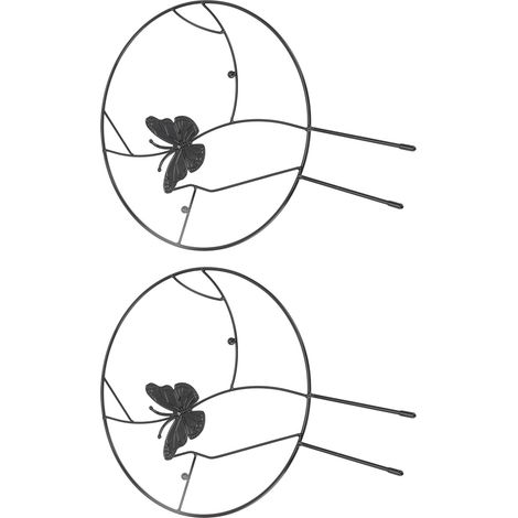 Lot de 2 supports métalliques noirs pour plantes grimpantes 30x40.5cm, arceau papillon en fer pour jardin, décor floral extérieur. (1/5)