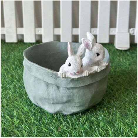 QORVA-1 joli pot de fleurs en résine motif lapin – Panier à plantes succulentes blanc, décoration d'intérieur moderne, idéal pour un bureau ou un cadeau Pot de fleurs de style moderne Aspect naturel