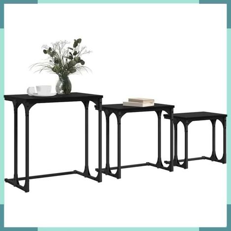 883533 Table basse gigogne 3 pcs Chêne noir Bois d'ingénierie (1/5)