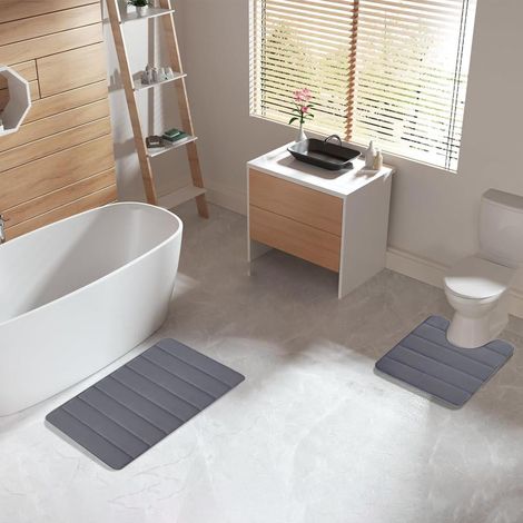 Tapis De Salle De Bain - Tapis Toilette 2 Pièces - Dos En Caoutchouc Anti-Dérapant - Velours Peluche Et Mousse Mémoire - 40x50 cm Et 40x60 cm (1/5)
