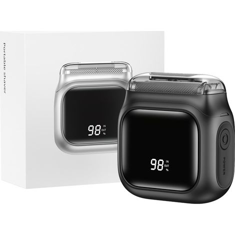 Mini rasoir électrique portable avec écran LCD numérique, indicateur de niveau de batterie, rechargeable, tondeuse à barbe de voyage de poche, livré avec un coffret cadeau. (1/4)
