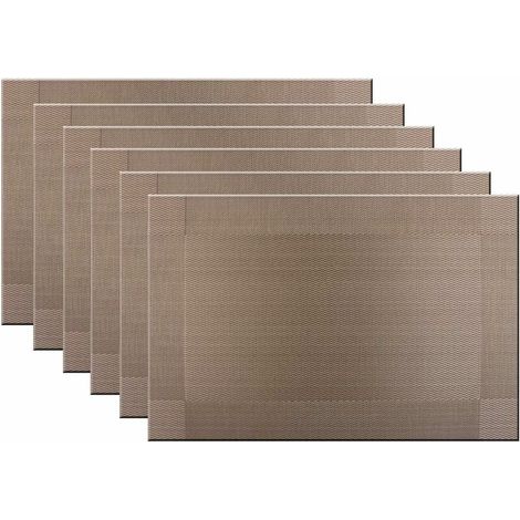 SHINING HOUSE Esstisch-Set mit 6 Champagner-Tischsets, waschbar und leicht zu reinigen, kaffeefarbene PVC-Tischsets für den Küchentisch, fleckenabweisend, bunte Tischsets aus gewebtem Vinyl, 30 x 45 c (1/5)
