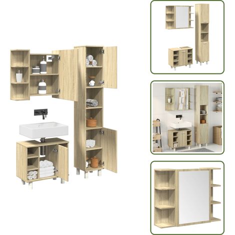Armadietto in legno - vidaXL Set Mobili da Bagno 3 pz Rovere Sonoma in Legno Multistrato - Armadio in truciolato