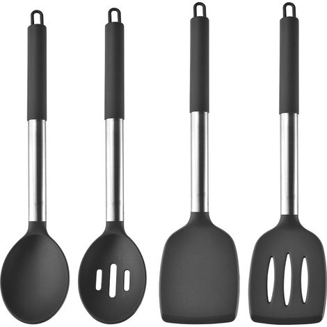 Set di 4 spatole con rivestimento antiaderente, manico in silicone, resistenti al calore, senza BPA, adatte per friggere pesce, uova e pancake (grigio). (1/2)