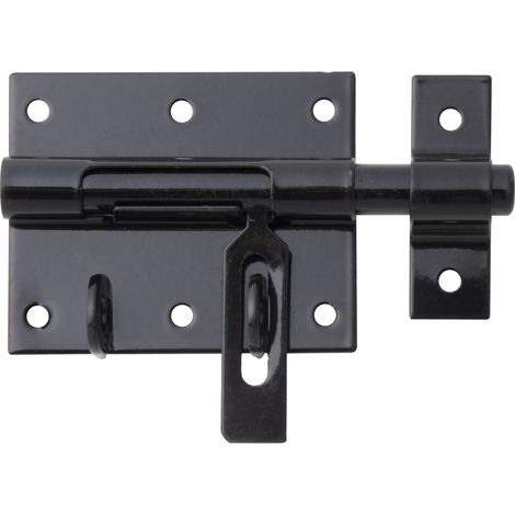 Verrous porte-cadenas plastifiés noirs avec gâche fixe et poignée plate – plaque 80 x 64 mm – longueur 116 mm – Marque Alberts (1/2)