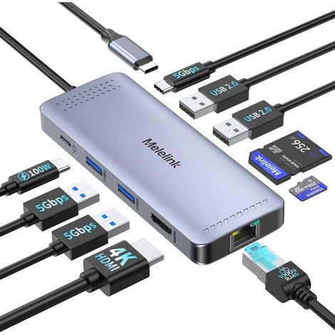 Hub USB C HDMI 4K Ethernet Gigabit, 10 en 1 Docking Station USB C PD 100W Charge Multi Data Ports 5Gbps USB C, 2 USB 3.0, 2 USB 2.0, Lecture de Carte SD/TF Dock pour MacBook, Dell, HP, Lenovo (1/5)
