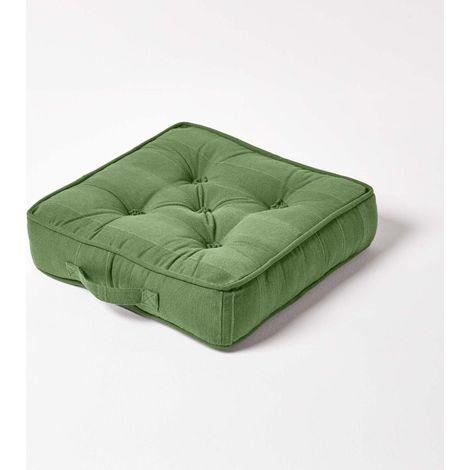 HOMESCAPES Rajput Ribbed Cotton Floor Cushion Dark Olive