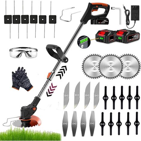 Débroussailleuses Electrique sans Fil,24v Coupe Bordure Débroussailleuse À Batterie Électrique sans Fil, avec Batterie Et 5 Types De Lames, pour La Coupe De Jardin, Pelouses Arbustes (1/5)