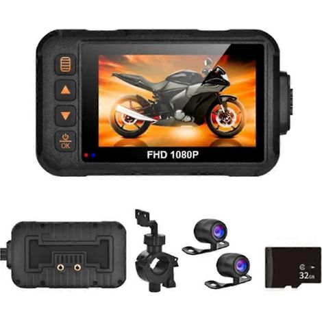 Cámara DVR para motocicleta resistente al agua 1080P, cámara de salpicadero para motocicleta de 3 pulgadas, cámara frontal y trasera, grabadora de vídeo para motocicleta (1/5)