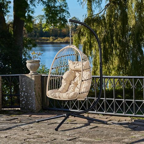 Petra chaise suspendue avec coussins panier pliable beige, gris, noir. (1/5)