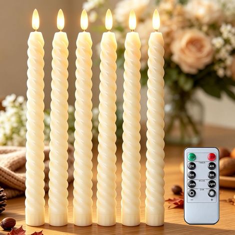 Lot de 6 Bougies à LED, Bougie Chandelier LED Décorative, Sans Flamme, Télécommande avec Minuterie,pour Bougeoirs, Mariage, Halloween, Décoration (1/4)