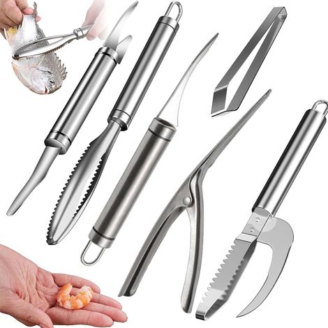 6 x Shrimp Peeler, Fish Scaler, Stainless Steel Fish Scaler, Shrimp Line Knife, 6 in 1 Kit for Scaling and Gutting Shrimp (1/5)