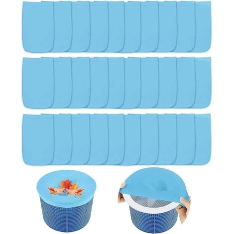 30 chaussettes filtrantes pour écumoire de piscine, filet d'écumoire, chaussette filtrante pour panier d'écumoire de piscine, chaussettes filtrantes pour écumoire de piscine, bleues (1/5)