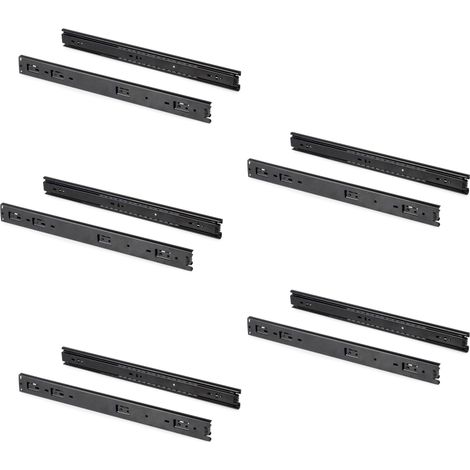Set 5 Coppie Guide a Sfera per Cassetti 45x600 mm in Acciaio Emuca Nero