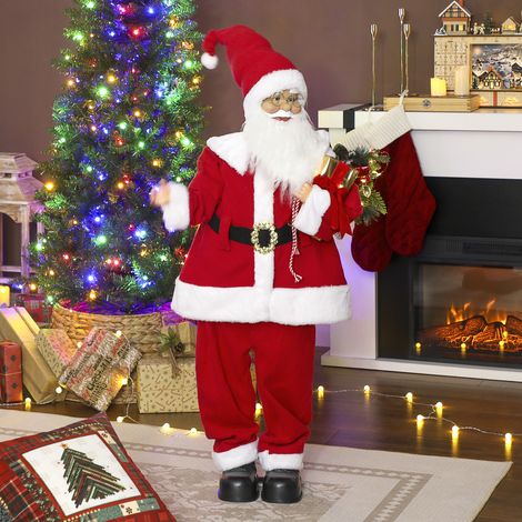 Figura de Papá Noel de pie, activada por voz, luces LED parpadeantes, brazos articulados, 120 cm, roja. (1/5)
