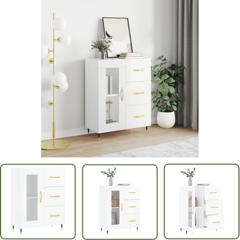 The Living Store Sideboard Hochglanz-Weiß 69,5x34x90 cm Holzwerkstoff - Schreibtisch - Wohnzimmermöbel - Sideboard - Regal - Holzmöbel (1/5)