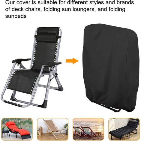 Housse de chaise longue pliante noire 71 x 110 cm, en Oxford 210D, imperméable et résistante aux UV (1/3)