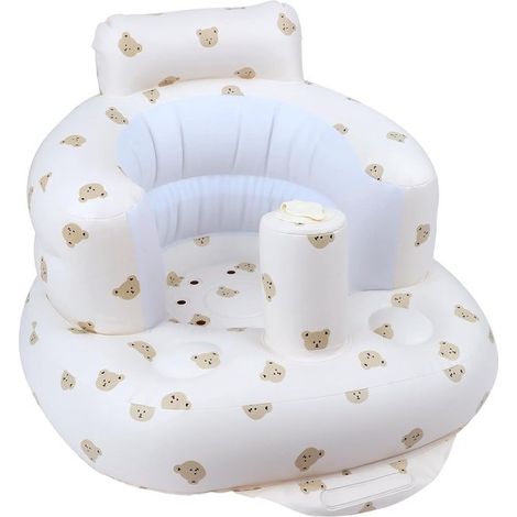 Aufblasbarer Babysitz mit Saugnäpfen (ab 3 Monaten) – Aufrechter Baby-Bodensitz mit integrierter Luftpumpe – Aufblasbarer Stuhl für Babys – Bärenkopf (1/5)