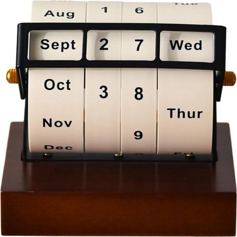 Calendario perpetuo rotante in legno. Pratico modello da tavolo. Calendario del conto alla rovescia / accessorio fotografico / accessorio per ufficio / decorazione scolastica per ufficio e scuola. (1/5)