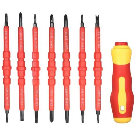 Jeu de Tournevis, Tournevis Électricien, Isolés Tournevis, Screwdriver Insulated Avec Poignée, Tournevis Isolant Magnétique Interchangeable, Kit d'Outils de Réparation (1/3)