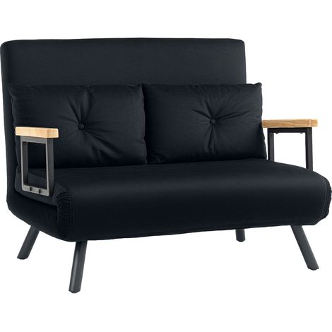 4-in-1 Velvet-Feel Double Sofa Bed, with Pillows - Black (1/5)