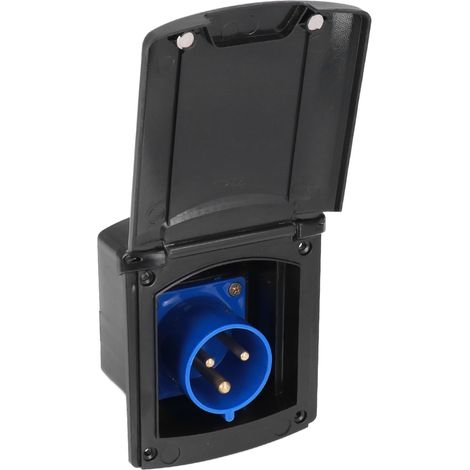 Prise électrique extérieure 32A 220V-250V étanche encastrable 3 broches pour camping-car caravane, boîtier mural noir imperméable (1/5)