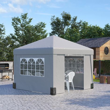 Tonnelle de jardin pliante 3 x 3 x 2.75 m anti-UV 30 + avec fenêtres + parois latérales + sac de transport gris