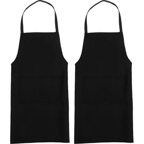 Lot 2 tabliers de chef noirs avec poches (62 x 70 cm), résistants à l'eau et à l'huile, le barbecue, les grillades et les travaux manuels. Unisexe (1/5)