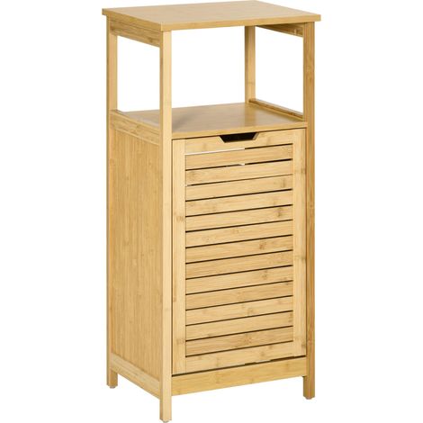 Meuble de rangement de salle de bain en bambou Kleankin, avec 2 étagères et 1 tiroir amovible en tissu, idéal pour le salon ou la cuisine, 40 x 30 x 86,5 cm, naturel