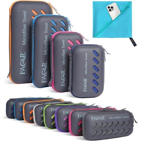 Handtuch Mikrofaser Schnelltrocknend Reise EVA Box Seeblau S 100x50cm (1/5)