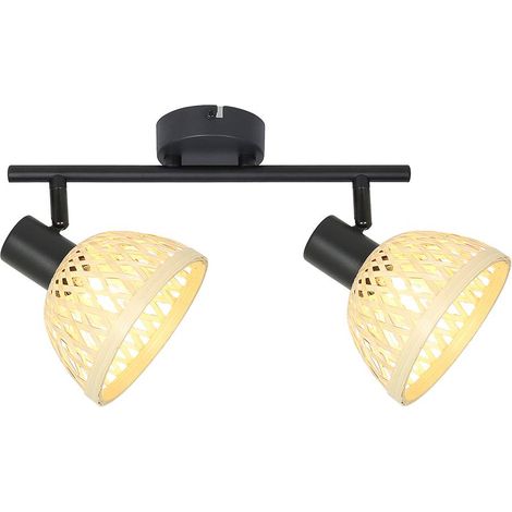 Spot Lamp Rattan Metal Matt Black E14 2x Max 15W H: 16 cm L: 36 cm Ø13,5 cm B: 18 cm Dimmabile (1/5)