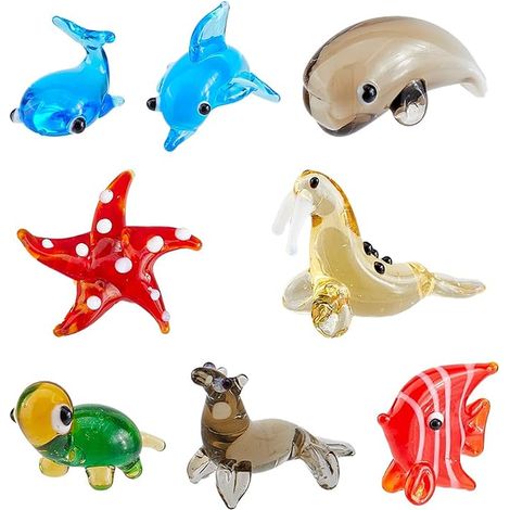 Miniature Mouth Blown Glass Figures Glass Ornament Whale Walrus Dolphin Butterfly Fish Turtle Starfish Collectibles (1/4)