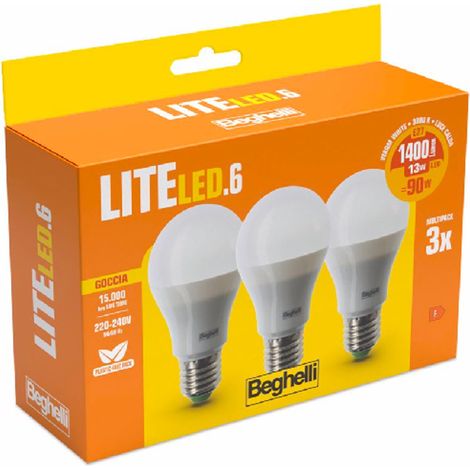 LAMPADA LED CF.3PZ GOCCIA E27 13W 6500K "BEGHELLI LITE LED 58045"
