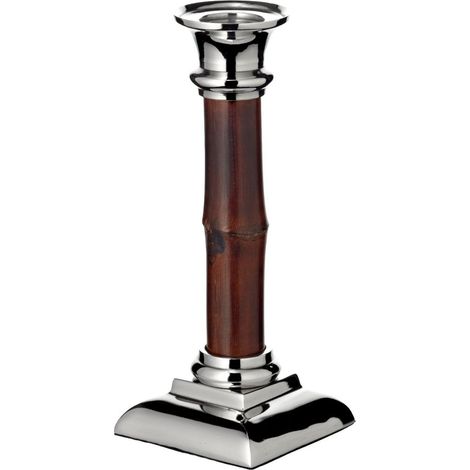 Bougeoir Chandelier Design Aspect Bambou en Acier Inoxydable Nickelé Hauteur 20 cm - PANGIVO (1/4)