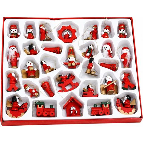 30 Pieces Wooden Christmas Ornaments, Lightweight Wooden Christmas Cord Ornaments, Handmade Tree Decorations, Fireplace Cords (1/5)