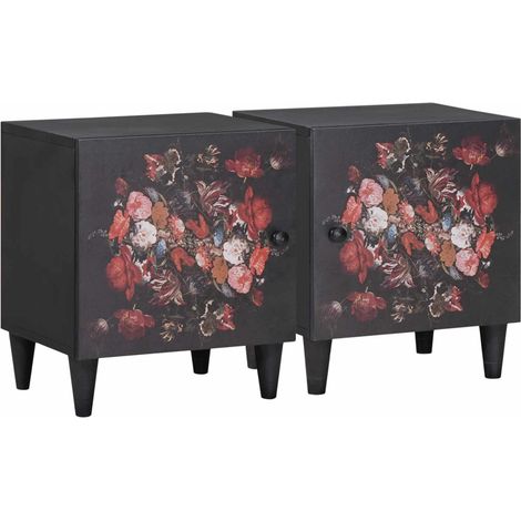 vidaXL  Bedside Cabinet with Door  2 pcs Black 40 x 33 x 46 cm