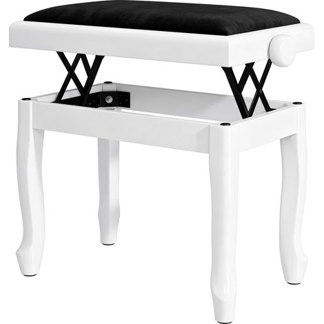 Banc de piano - HOMCOM - réglable en hauteur - siège rembourré en velours - 61,5 x 33 x 45-56 cm - blanc (1/5)