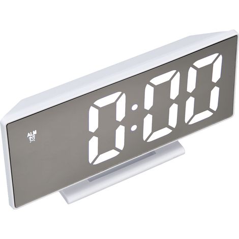 Digitaler Wecker mit LED-Spiegeldisplay, USB-Ladefunktion, automatischer Dimmfunktion, elektronischer Wecker für Schlafzimmer und Büro, Weiß (1/5)