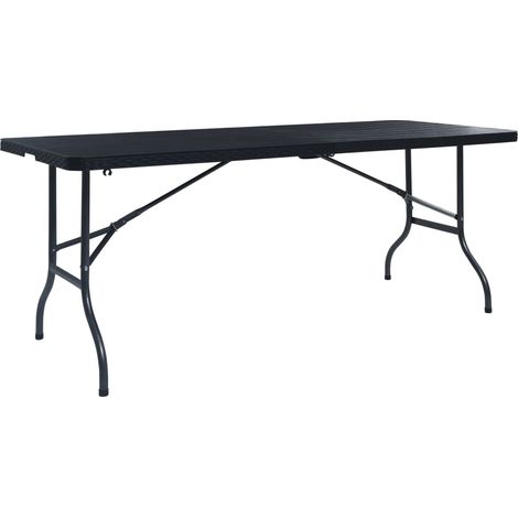Mesa de jardín plegable imitación ratán HDPE negro 180x75x72 cm vidaXL