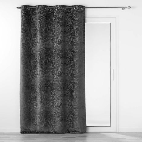 Douceur D'Intérieur – Rideau occultant 140 x 240 cm en velours relief anthracite – Œillets en métal – Bloque la lumière pour ambiance tamisée (1/5)