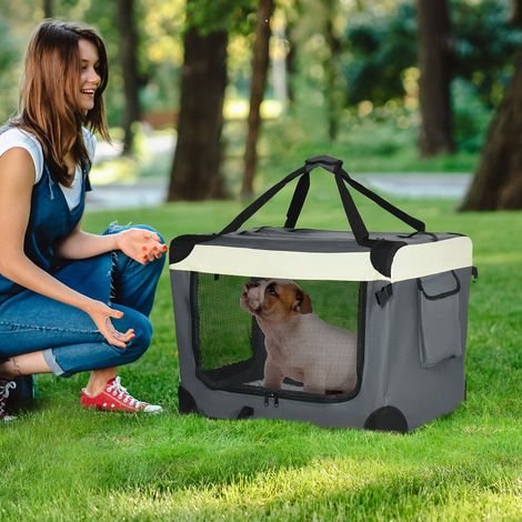 Caisse de transport PawHut pour chats et petits chiens, pliable, 3 portes, grise, 70 x 51 x 50 cm