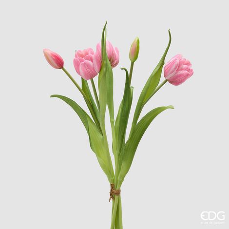 EDG Enzo De Gasperi Bouquete Tulipano Chiuso X4 H 40 Cm con Bocciolo Rosa Scuro